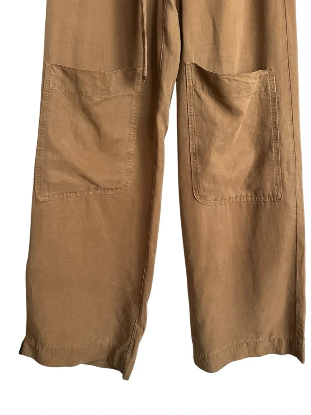 ZARA Fluid Utility Pants S Brown Lyocell Linen Wide Leg Minimalist Quiet Luxury